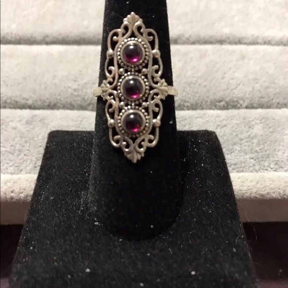 New Sterling Silver Pink Ruby Trio Triple Ring Size 8-8.25 w/Filigree Setting - Picture 11 of 16